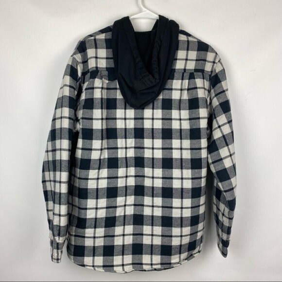 Wrangler Mens Button Up Jacket Size S Black/White Checkered Hooded Jacket Coat - Picture 4 of 4